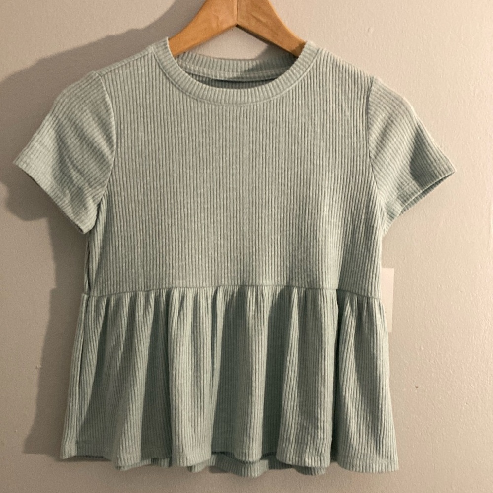 SO Green Peplum Short Sleeve T-Shirt